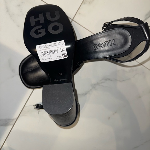 Hugo Boss Black Leather Ankle Strap Heels - Picture 2 of 9